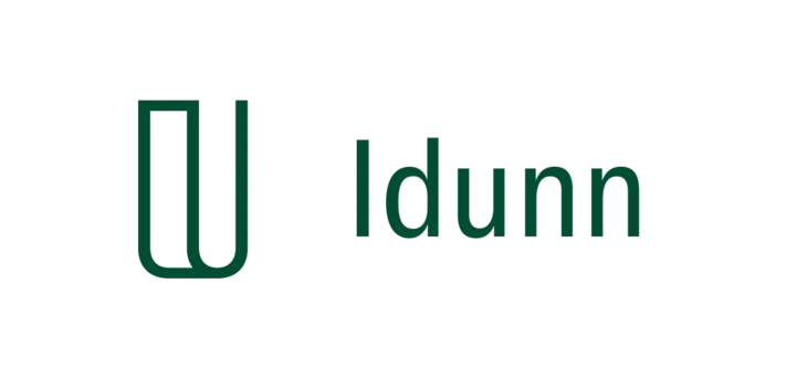 Idunn logo med gr&oslash;nn tekst